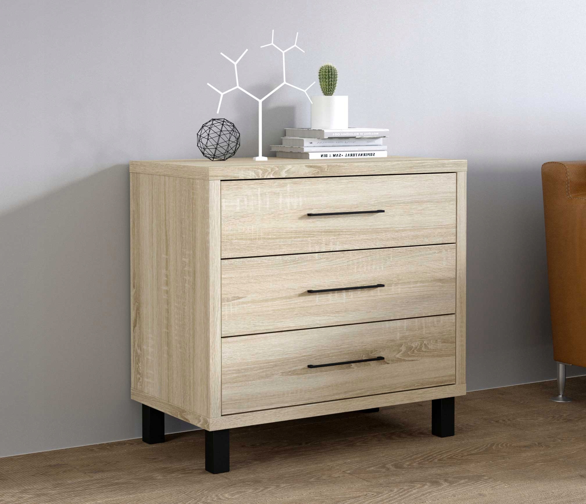 NOWOCZESNA KOMODA LOFT 3 SZUFLADY DĄB SONOMA ROMA