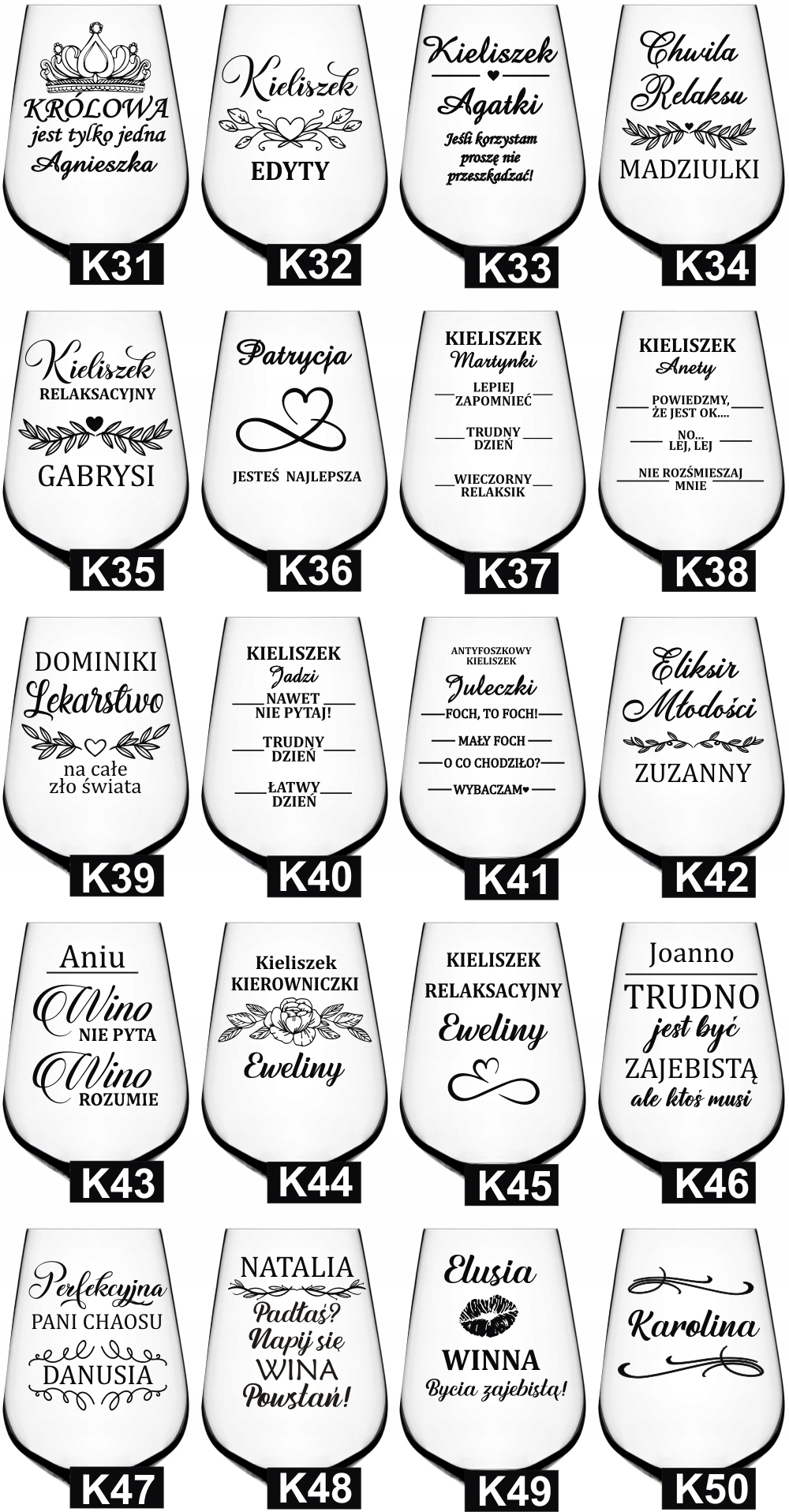 KIELISZEK do wina z grawerem XXL na dzień MAMY Matki WZORY NA KAŻDĄ OKAZJĘ Liczba sztuk w zestawie 1