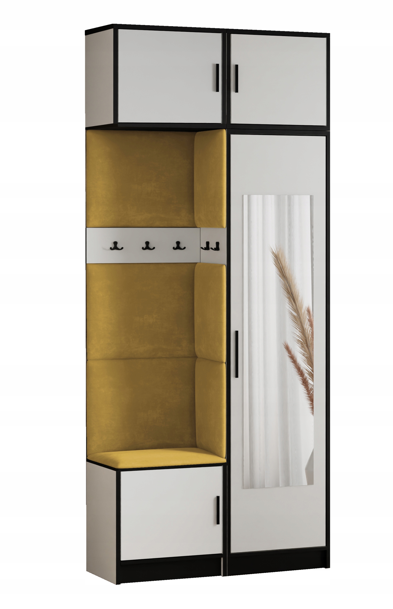 Šatní skříň se zrcadlem Dior 11, sedák bílý žlutá tkanina s nástavcem