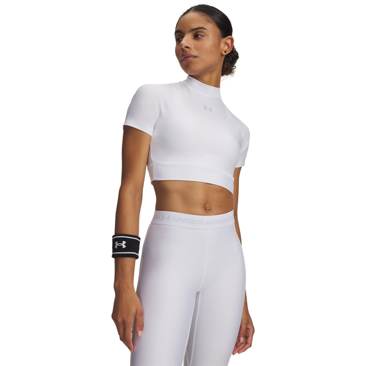 Damska koszulka treningowa Under Armour HeatGear Crop Mock Ss Biały S