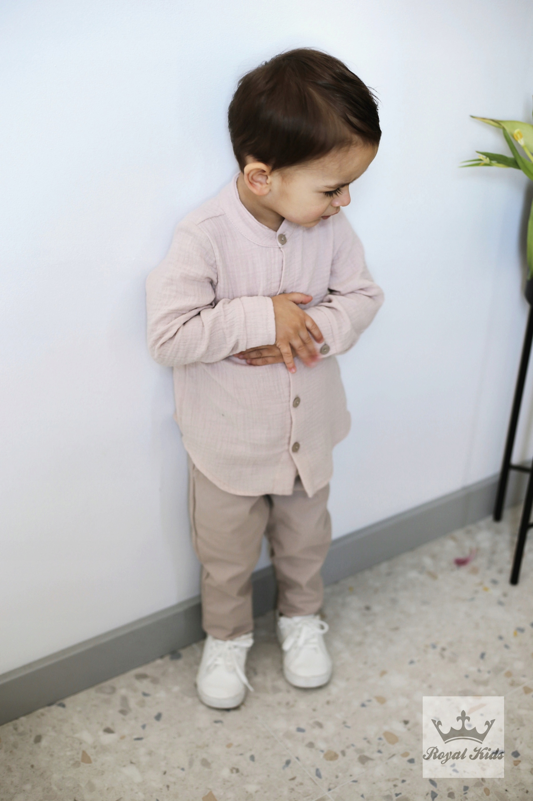 Koszula Muślinowa Chłopięca bawełniana BEŻOWA Royal Kids 104 110 długi r. Rozmiar (new) 104