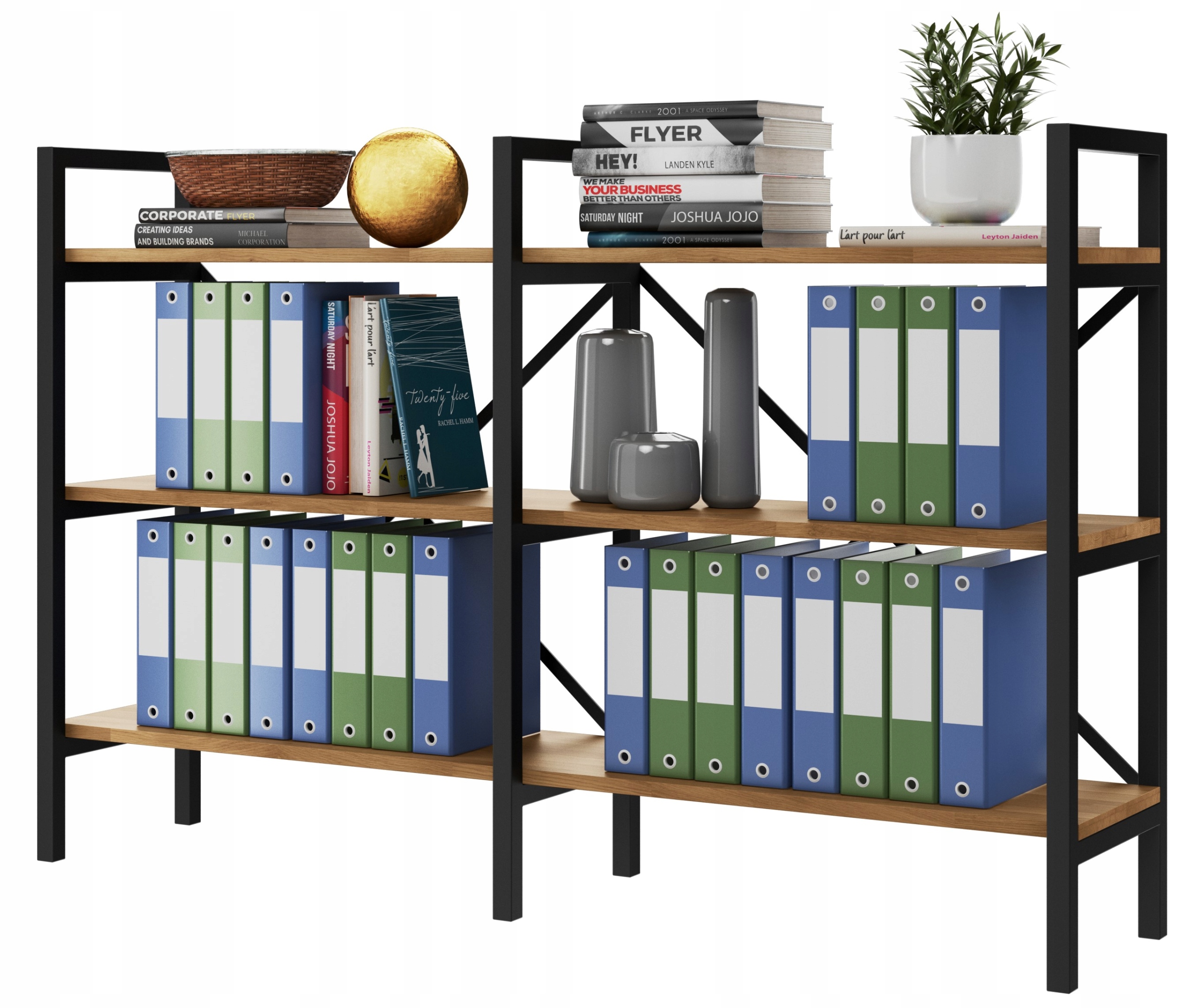 Regál na pořadače a knihy Loft dub D3+R 200 cm