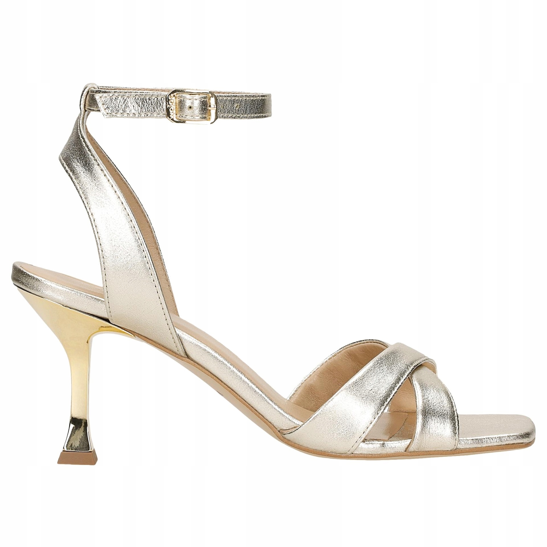 Zlaté dámské sandály na ozdobném podpatku, velikost vel.