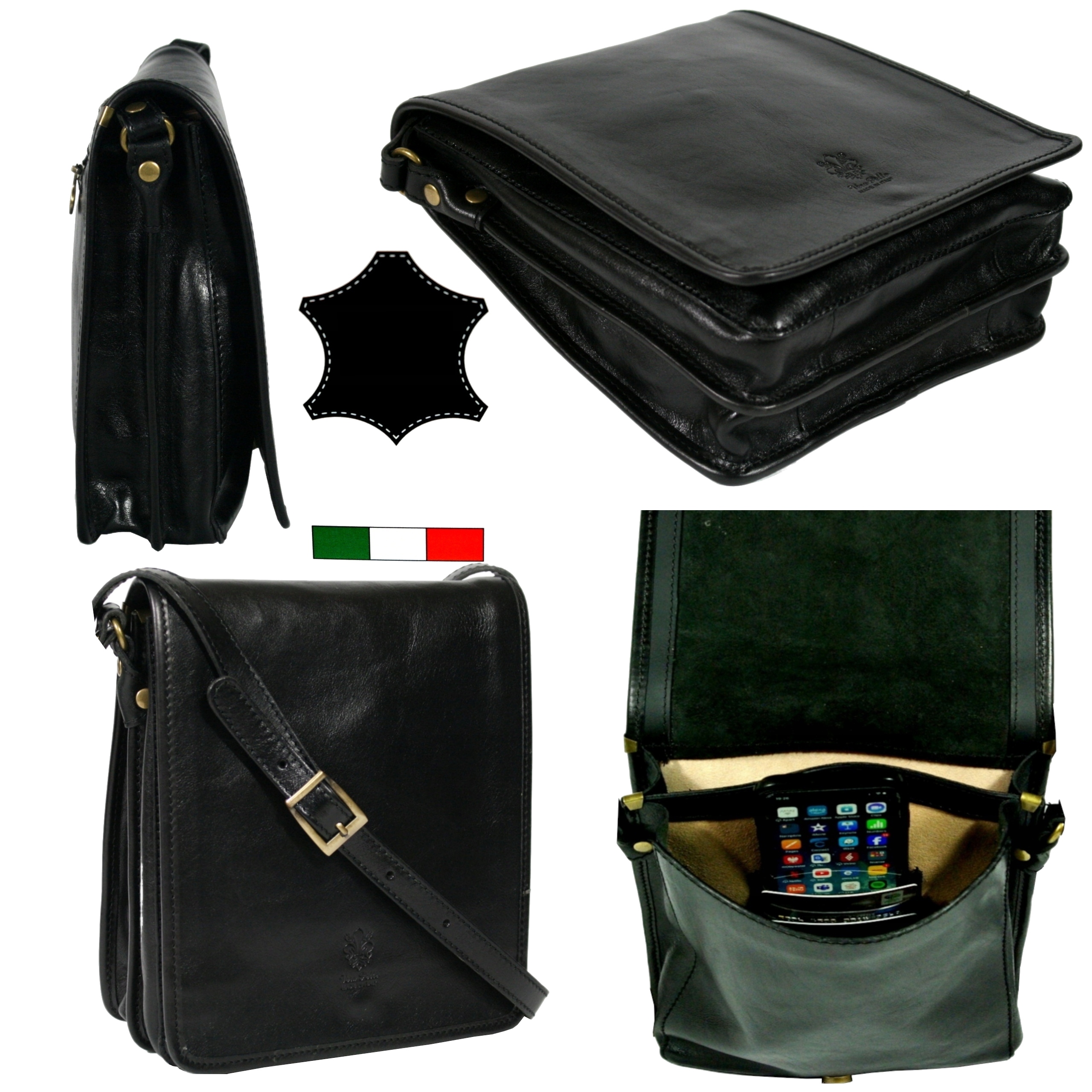 Pánská kožená taška přes rameno kabelka přes rameno vintage černá italská vintage