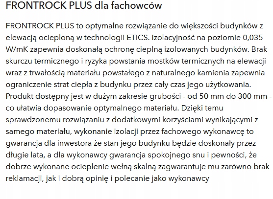 WEŁNA SKALNA FRONTROCK PLUS 15 CM Jednostka sprzedaży m2