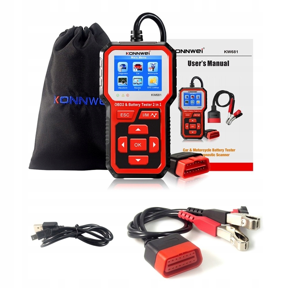KONNWEI KW681 TESTER BATERII DIAGNOSTYKA OBDII 2w1