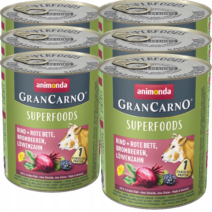 Levně Animonda GranCarno Superfoods Hovězí maso/červená řepa/borůvky/pampeliška 6x800 g