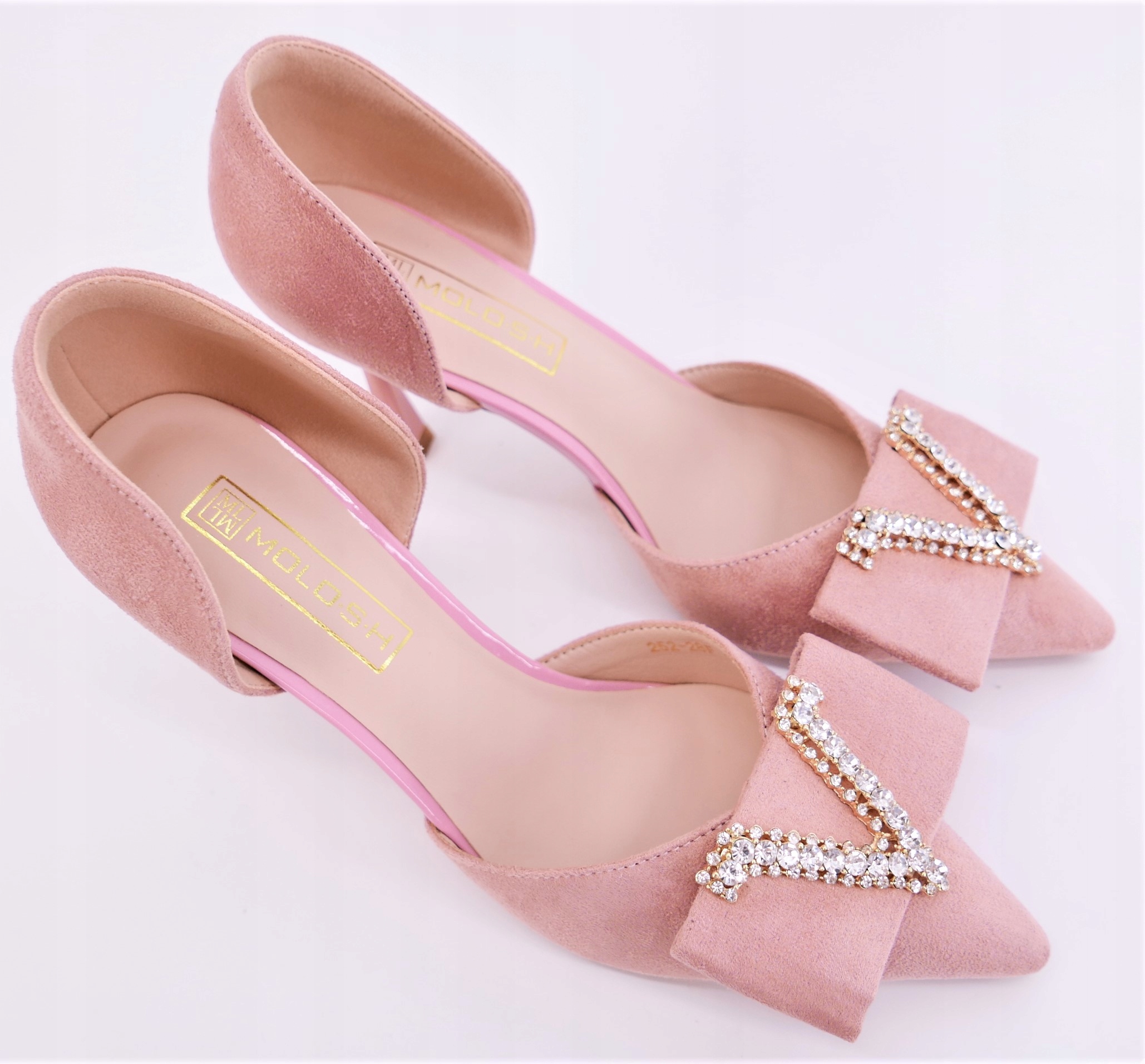 MOLO RÓŻOWE ZAMSZOWE SZPILKI Z CYRKONIAMI R37