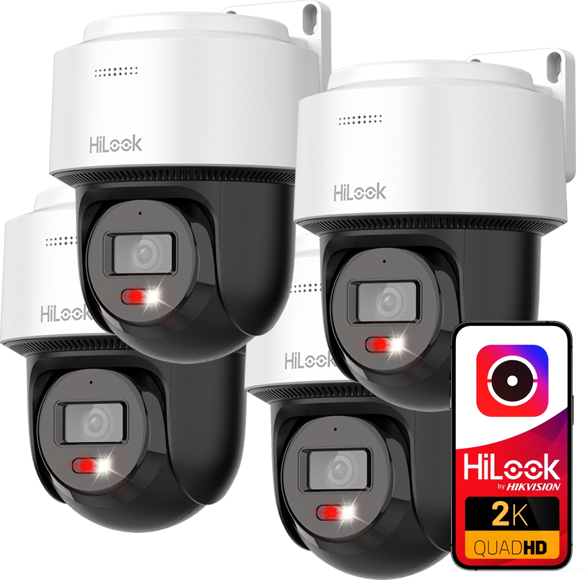 Sada 4 otočných Ip kamier 4Mpx HiLook Hikvision Audio PTZ-N4MP-P