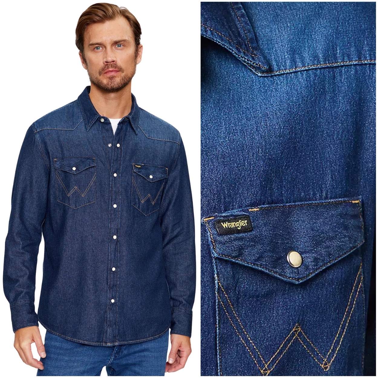 Wrangler 27MW Men's Western Icon Shirt DarkStone pánská džínová košile 3XL