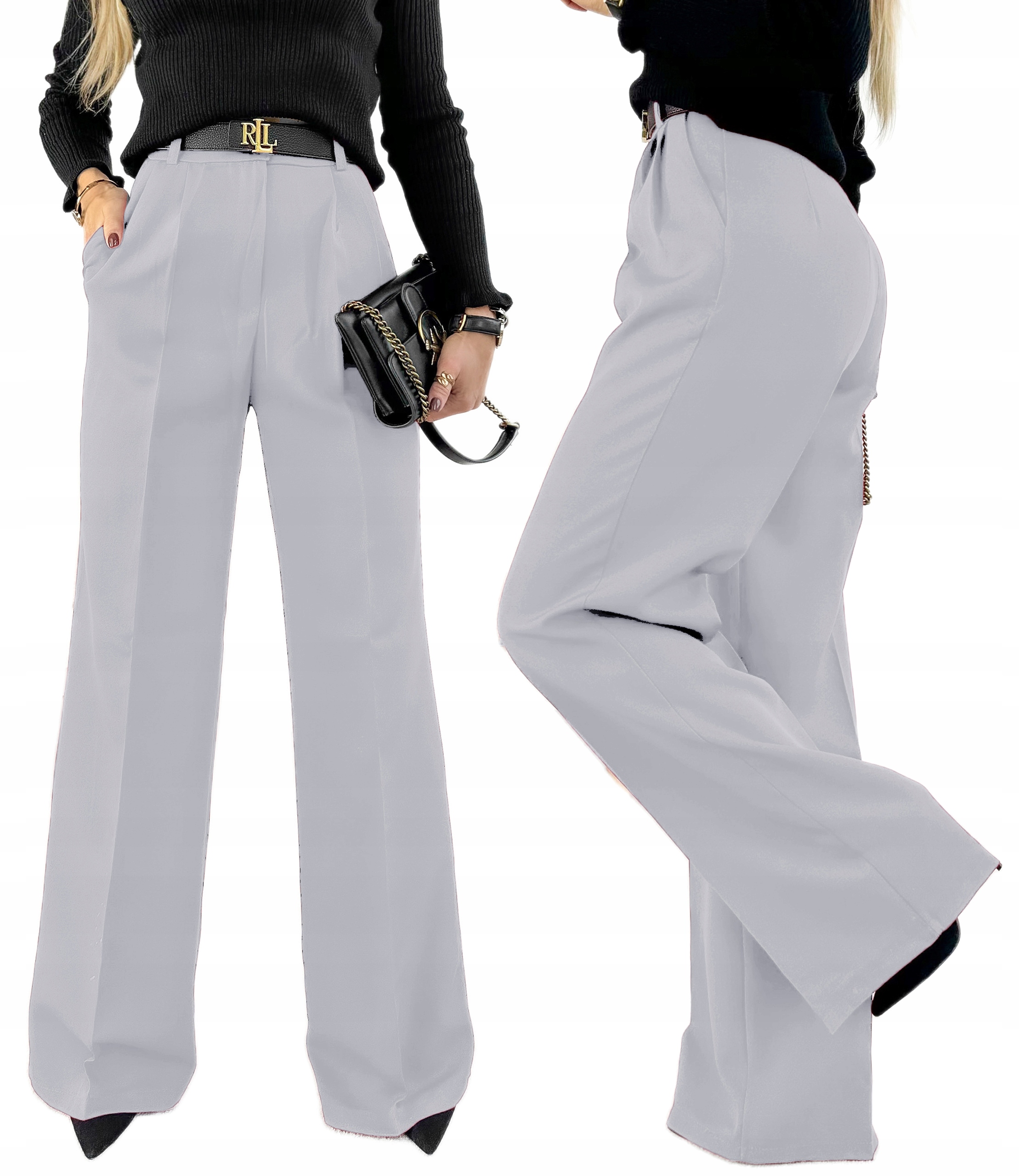 stylowe Spodnie damskie na kant szeroka modna nogawka 42