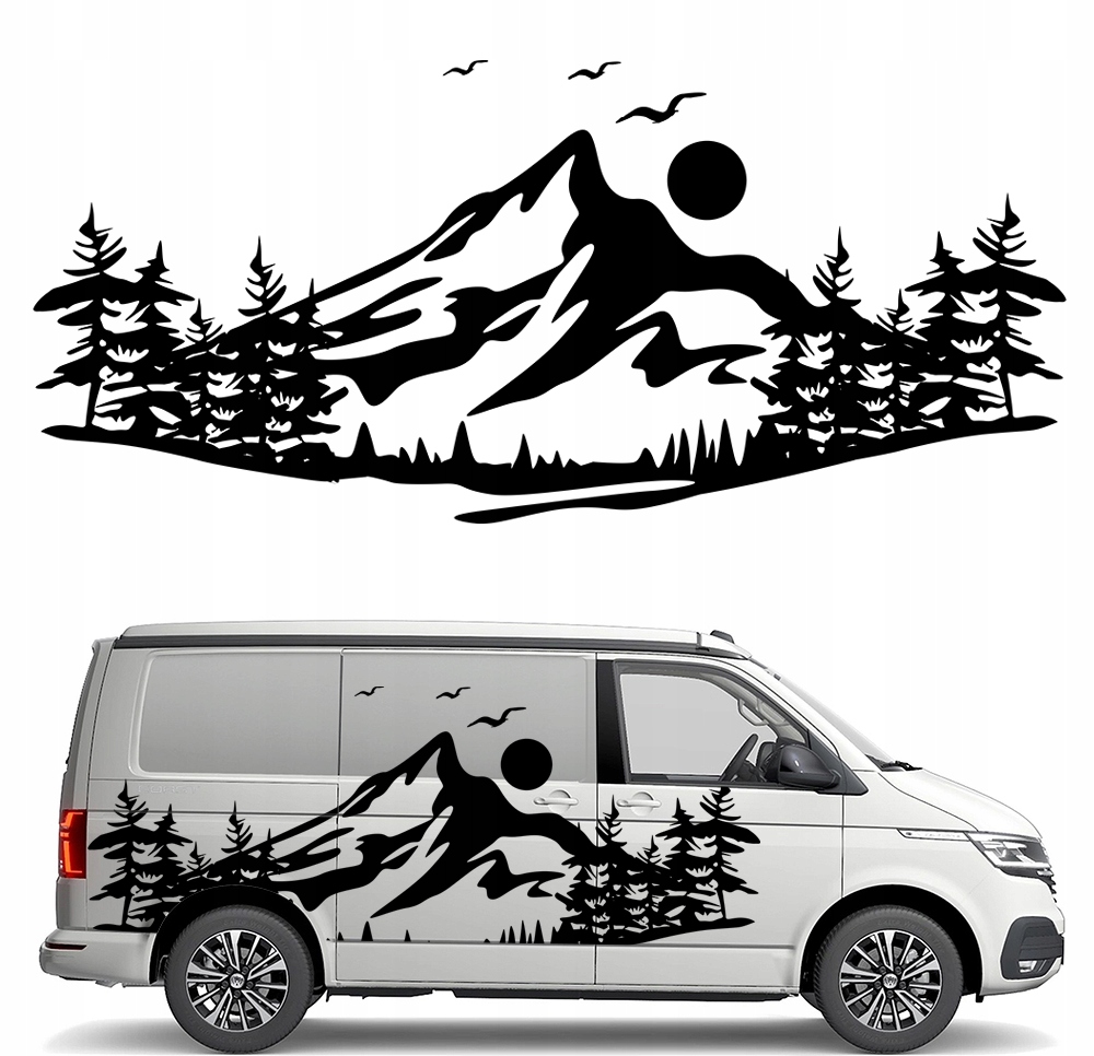 Samolepka Grafika na auto obytný přívěs Mountains Hory Les Příroda 90x200