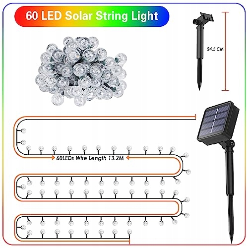 Łańcuch Solarny Girlanda 60 LED 13m IP65 Wodoodporna Balkon Ogród — miniatura 8