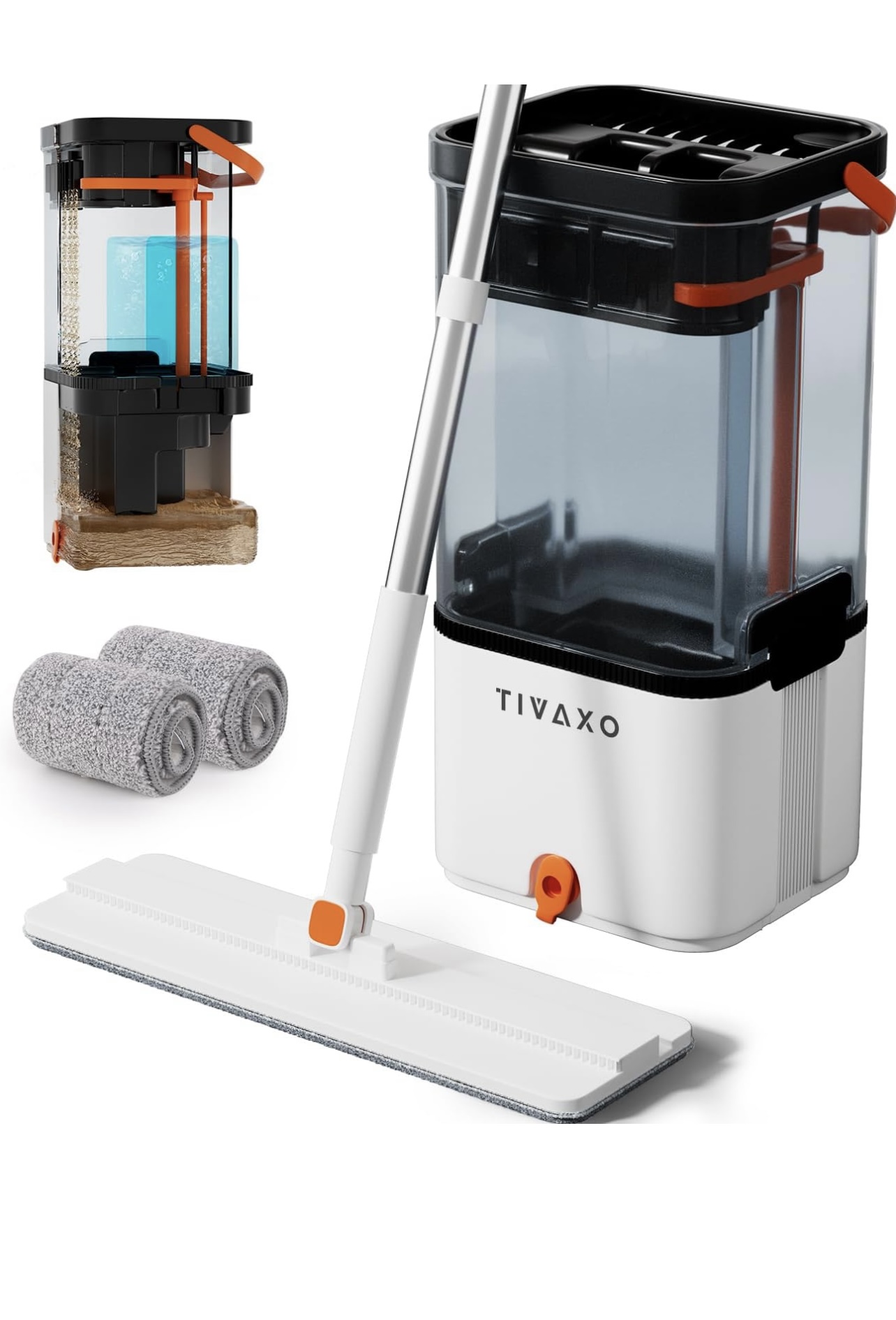 Smart mop płaski zz separacją wody Tivaxo S22 woda czysta brudna 4 Nakładki