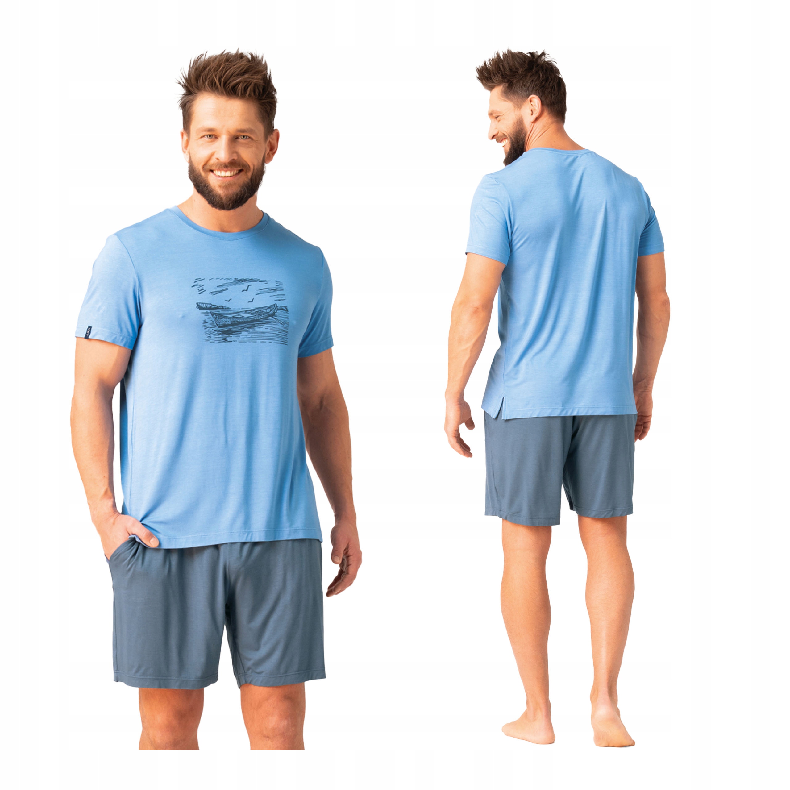 Pánské pyžamo s krátkým rukávem, krátké kraťasy letní XXL Bambus Viskóza Key