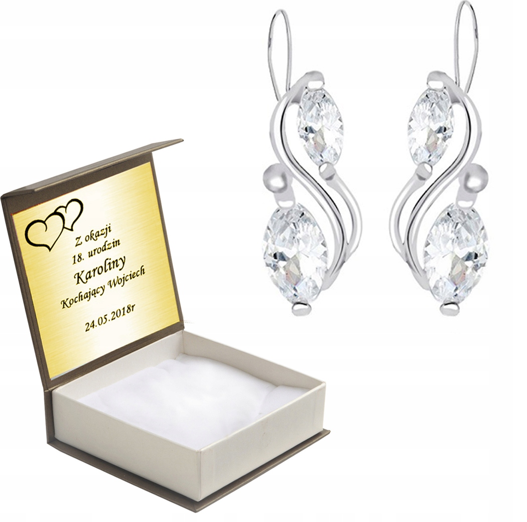

Kolczyki Srebrne Wiszące Z Cyrkoniami + Grawer