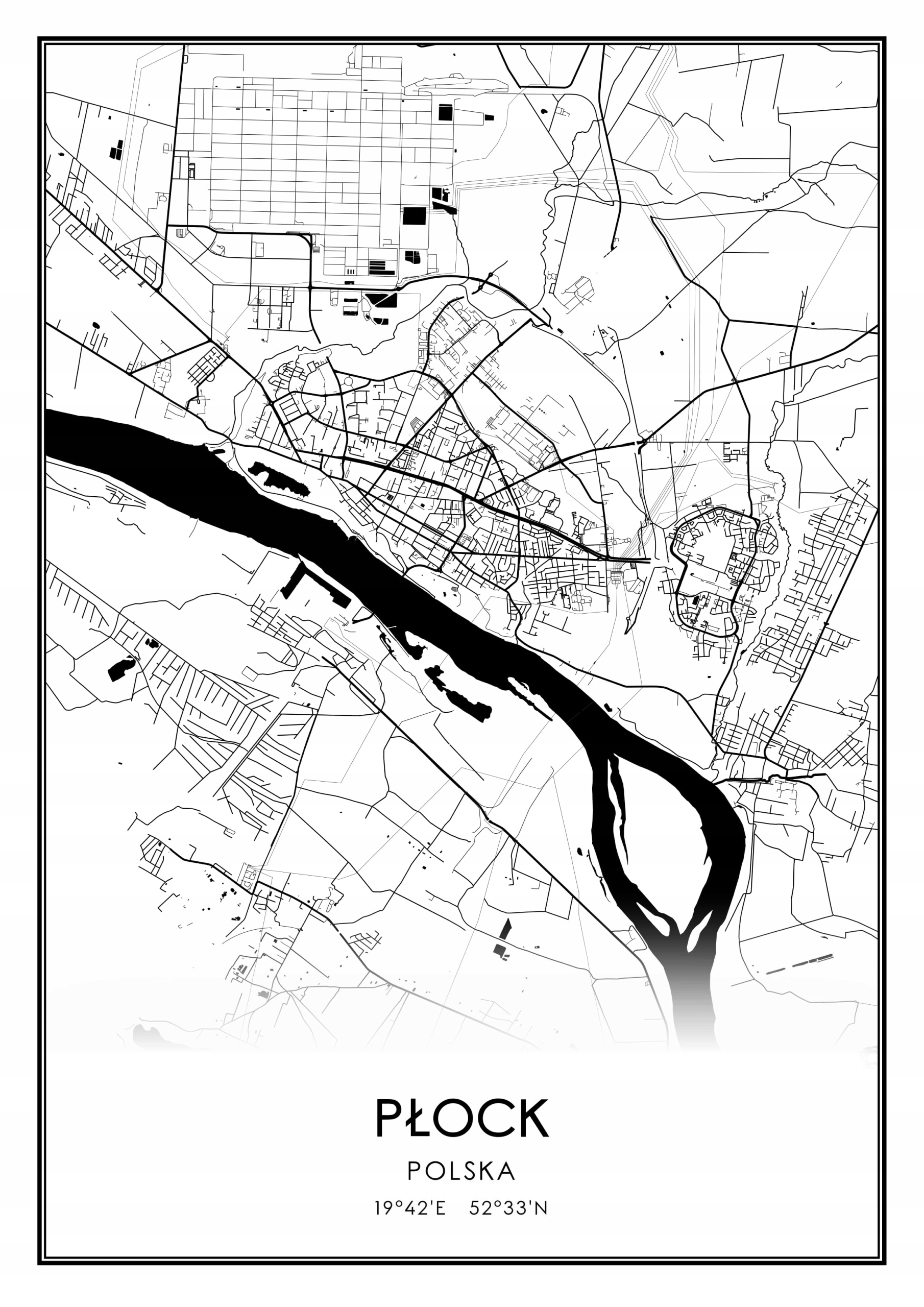 

Mapa czarno biała plakat Płock 30x40cm