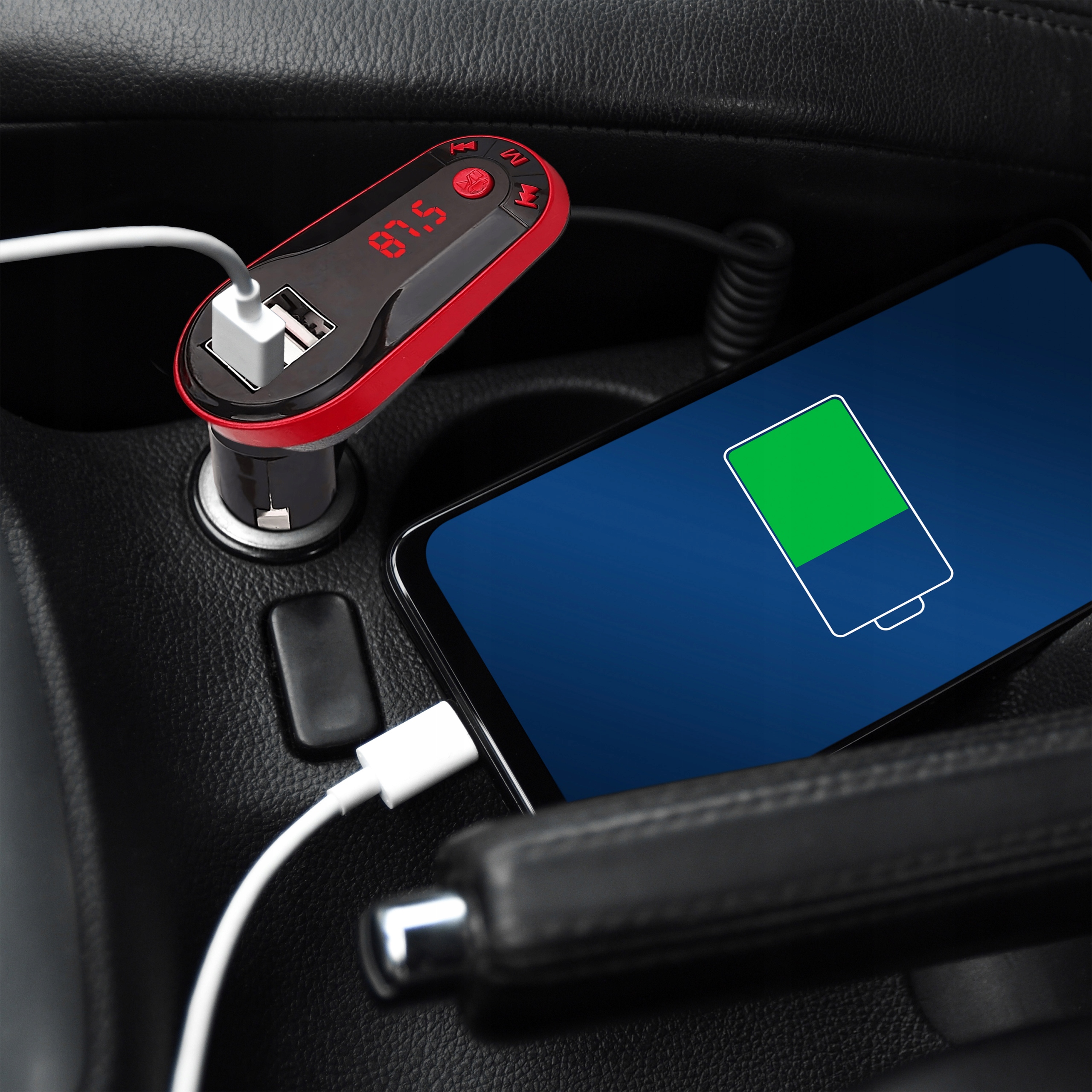 TRANSMITER FM BLUETOOTH ŁADOWARKA MP3 2XUSB SD LCD Załączone wyposażenie brak informacji