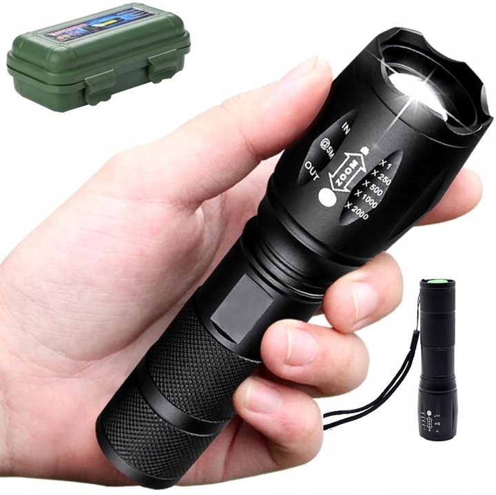 Mocna Latarka TAKTYCZNA LED Policyjna dioda ZOOM NA BIWAK SZPERACZ MEGA Zasilanie baterie