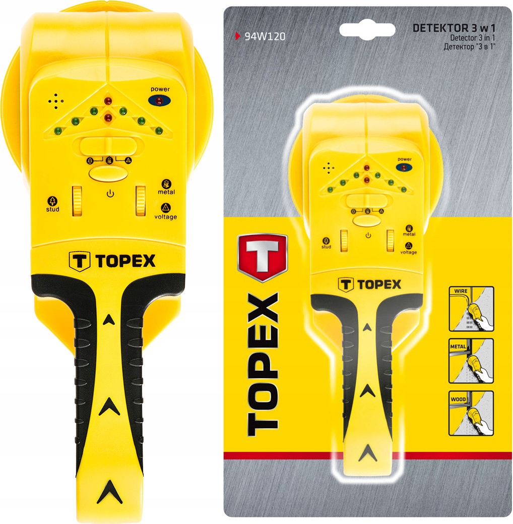 DETEKTOR 3W1, DREWNO/NAPIĘCIE/METAL TOPEX 94W120