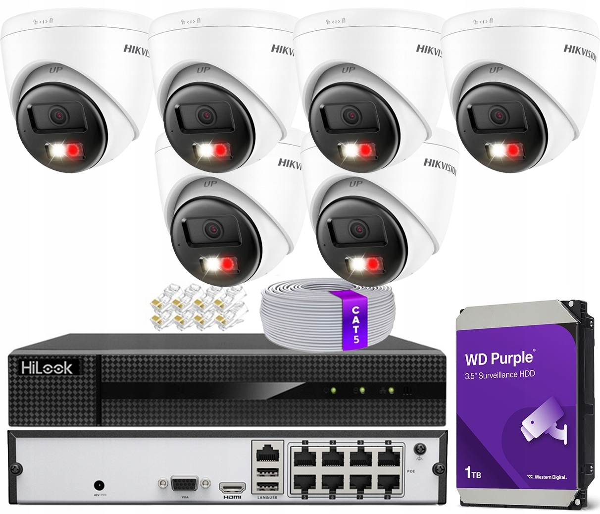Monitoring 6 Kamer Ip 4MPx Hikvision Zewnętrzny Rejestrator PoE 8 Kanałów