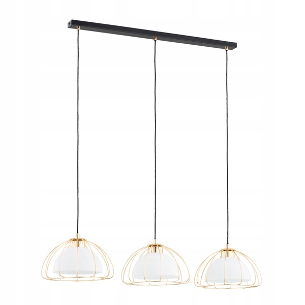 Trojitá závěsná lampa Nersy zlaté medúzy na podlouhlém podhledu kuchyně