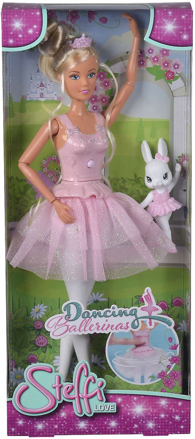 Lalka Simba Steffi tańcząca baletnica w białej sukni z królikiem Marka Simba