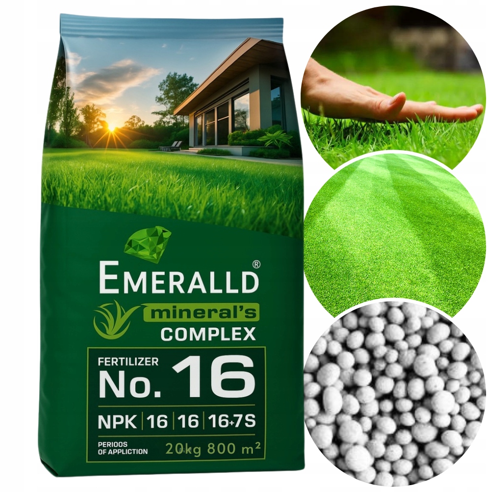Nawóz Do Trawnika Trawy 20KG Emeralld Szybki Wzrost 16-16-16+S Na 800M2