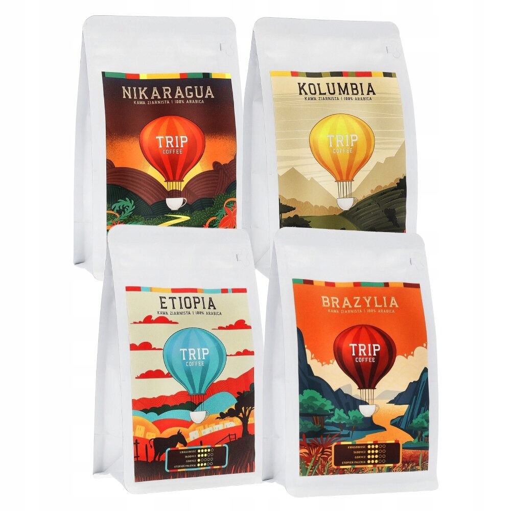 Zestaw Kawa ziarnista Trip Nikaragua, Kolumbia, Etiopia, Brazylia 4x250g