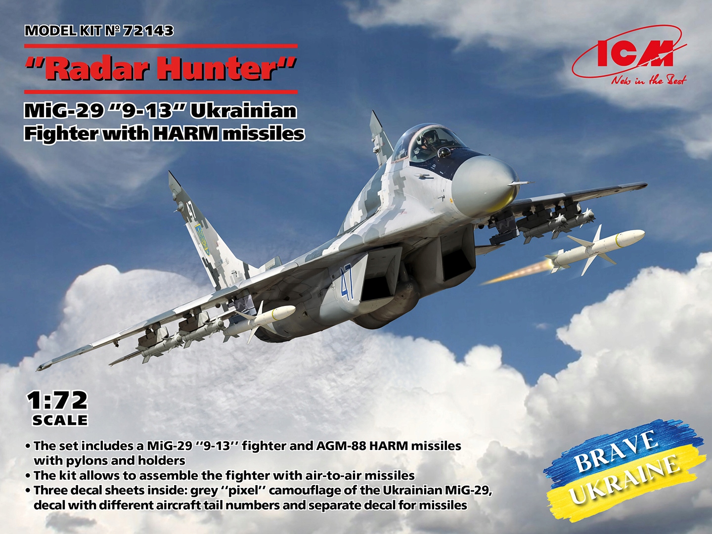 MiG-29 „9-13“ Radar Hunter Ukrajinský stíhač s raketami Harm 1:72