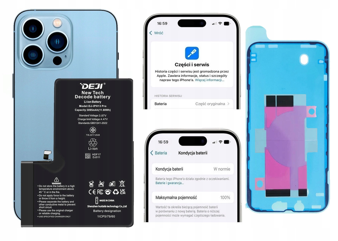 Bateria Deji 3095mAh Bez Komunikatu do iPhone 13 Pro zestaw naprawczy