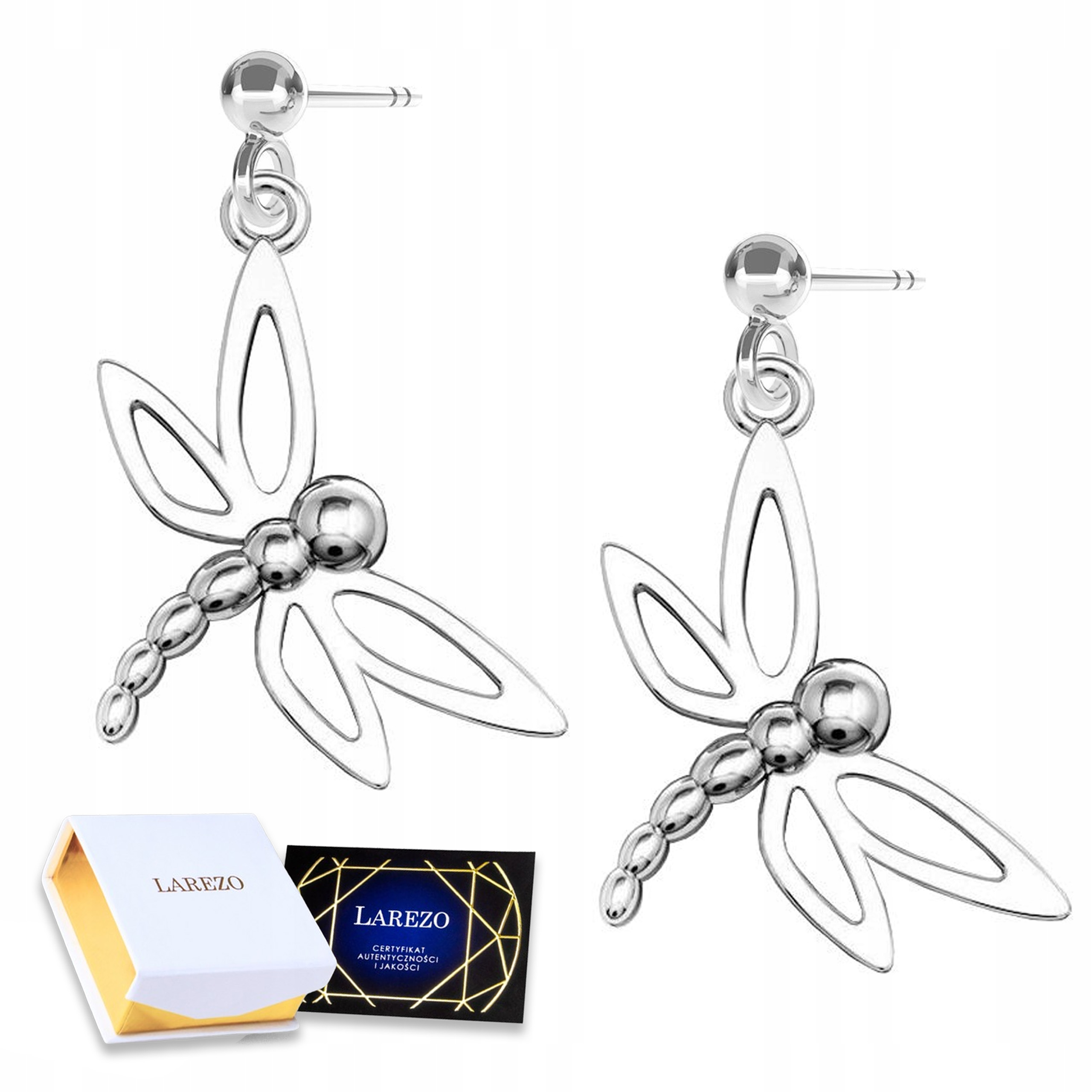 Stříbrné Náušnice s vážkou Hmyz Křídla Vážky Lesklý hmyz Stříbro 925