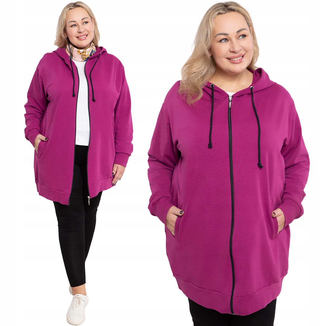 Tmavě růžová mikina s kapucí a kapsami 52/54