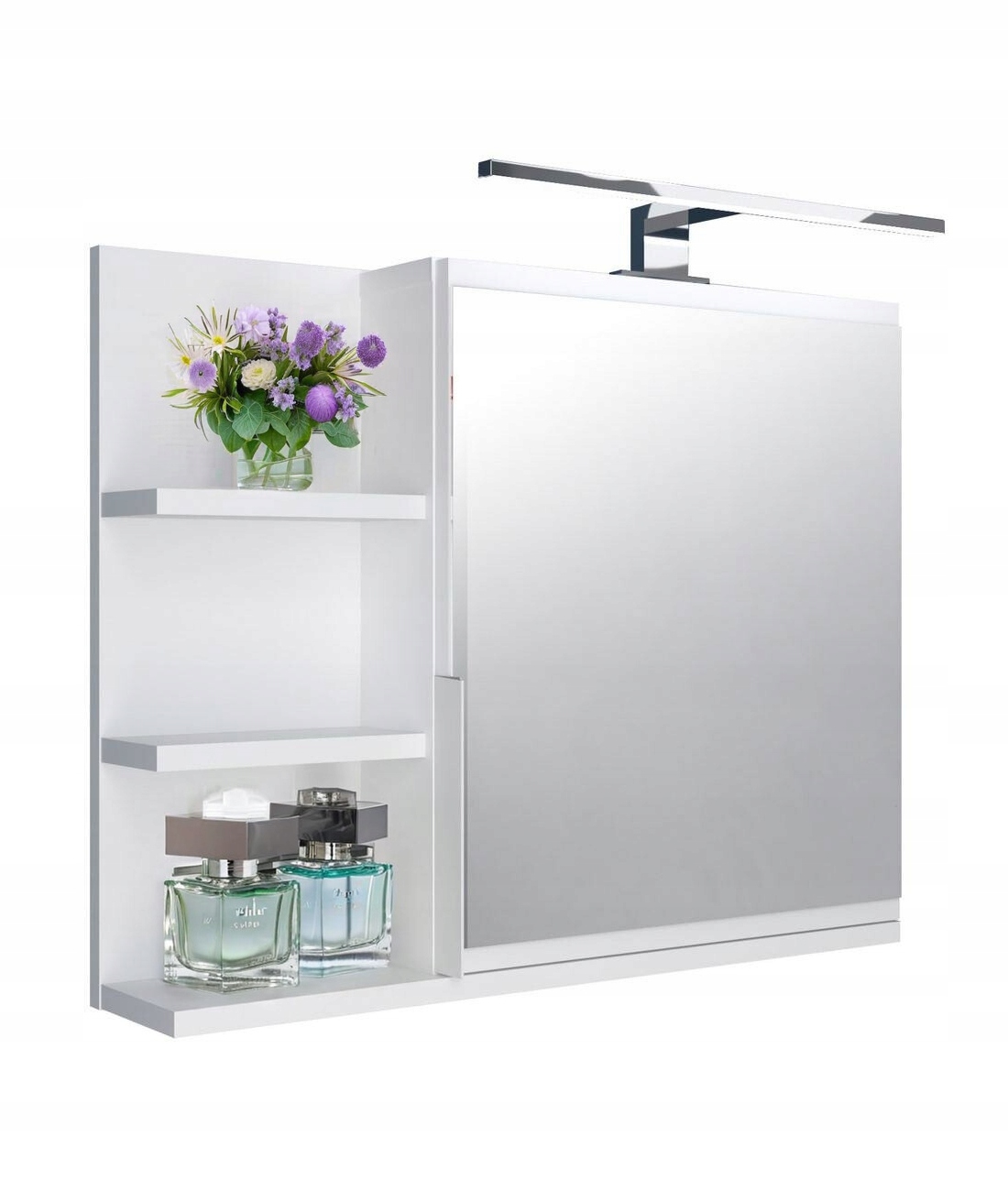 Závěsná koupelnová skříňka se zrcadlem a Led osvětlením, polička Bílá Levá