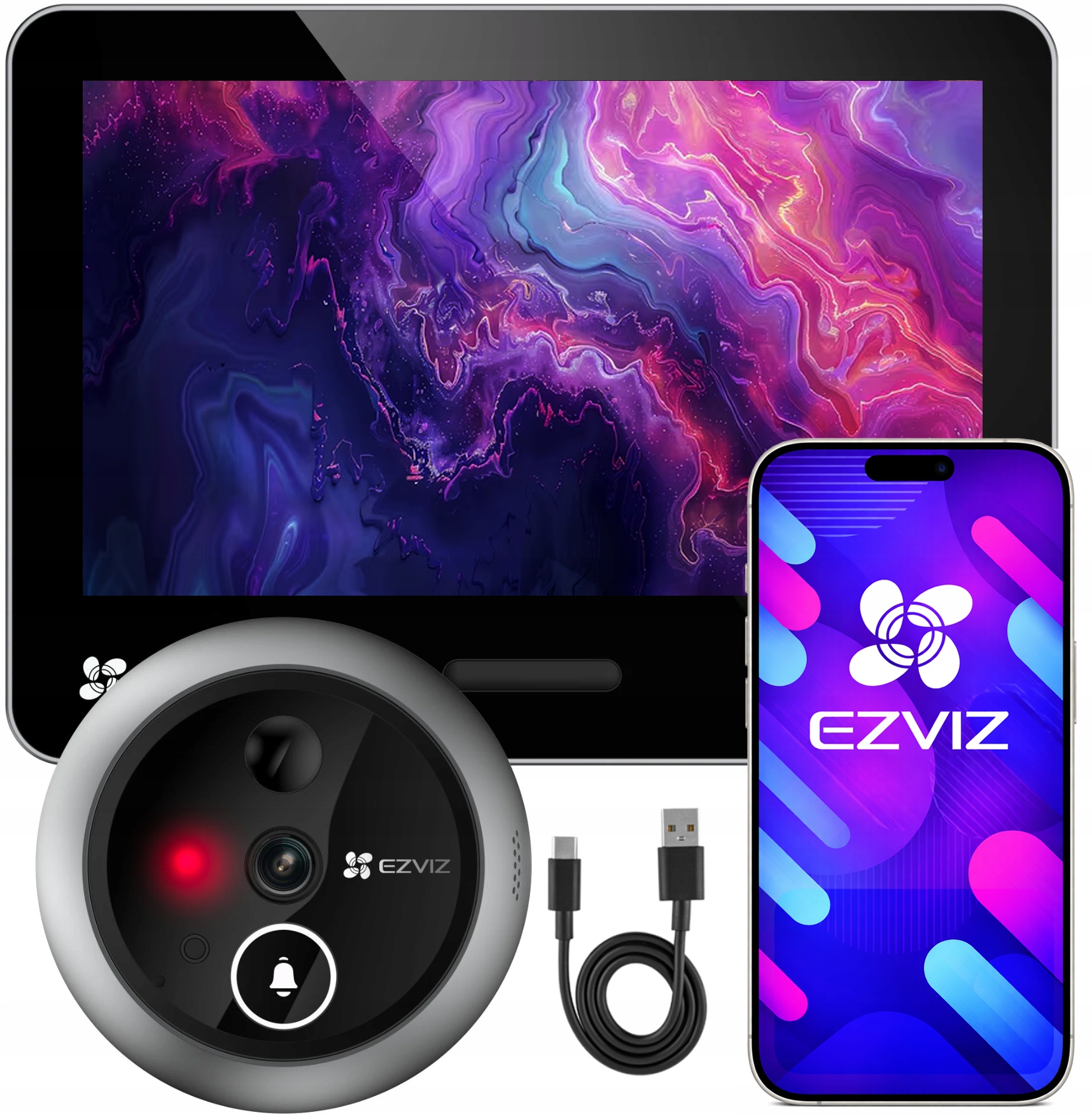 Wifi Hľadáčik Ezviz EP4 Silver Kamera 4K 8MP Široký Uhol 155° Detekcia Tváre