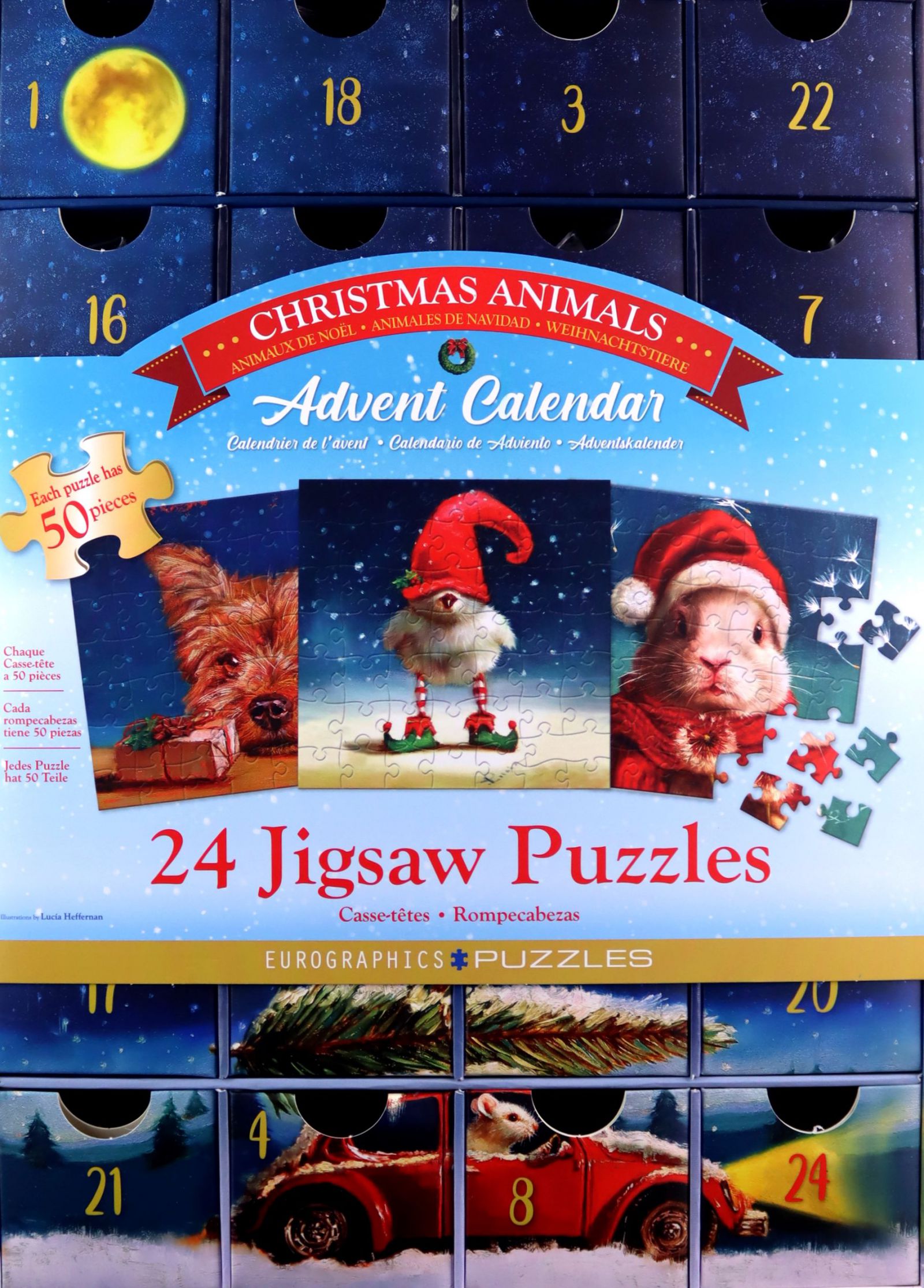 Адвент-календарь Eurographics Funny Christmas Animals, 24 пазла по 50 деталей