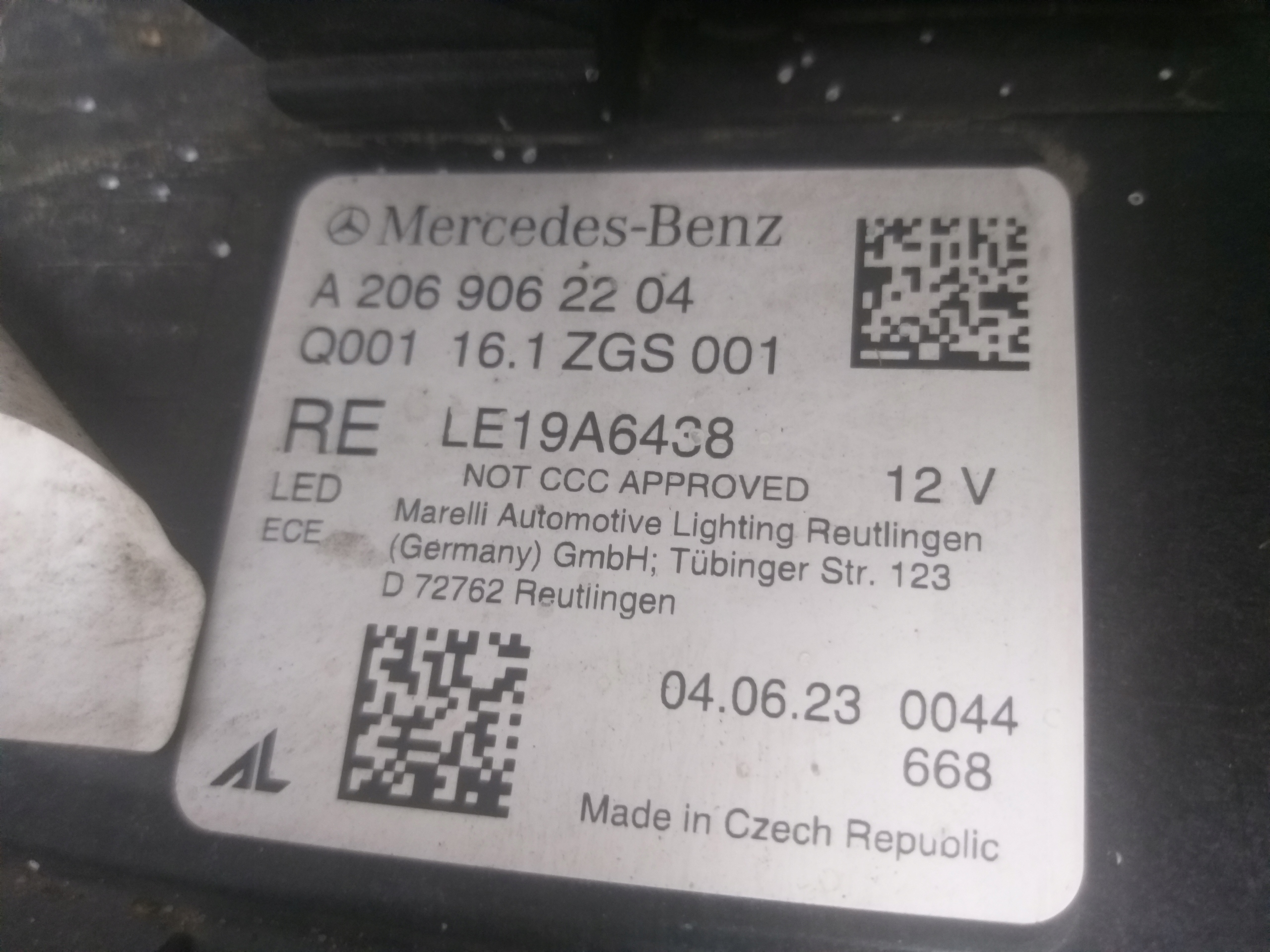 light front right MERCEDES C KLASA W206 FULL LED DIGITAL LIGHT A2069062204