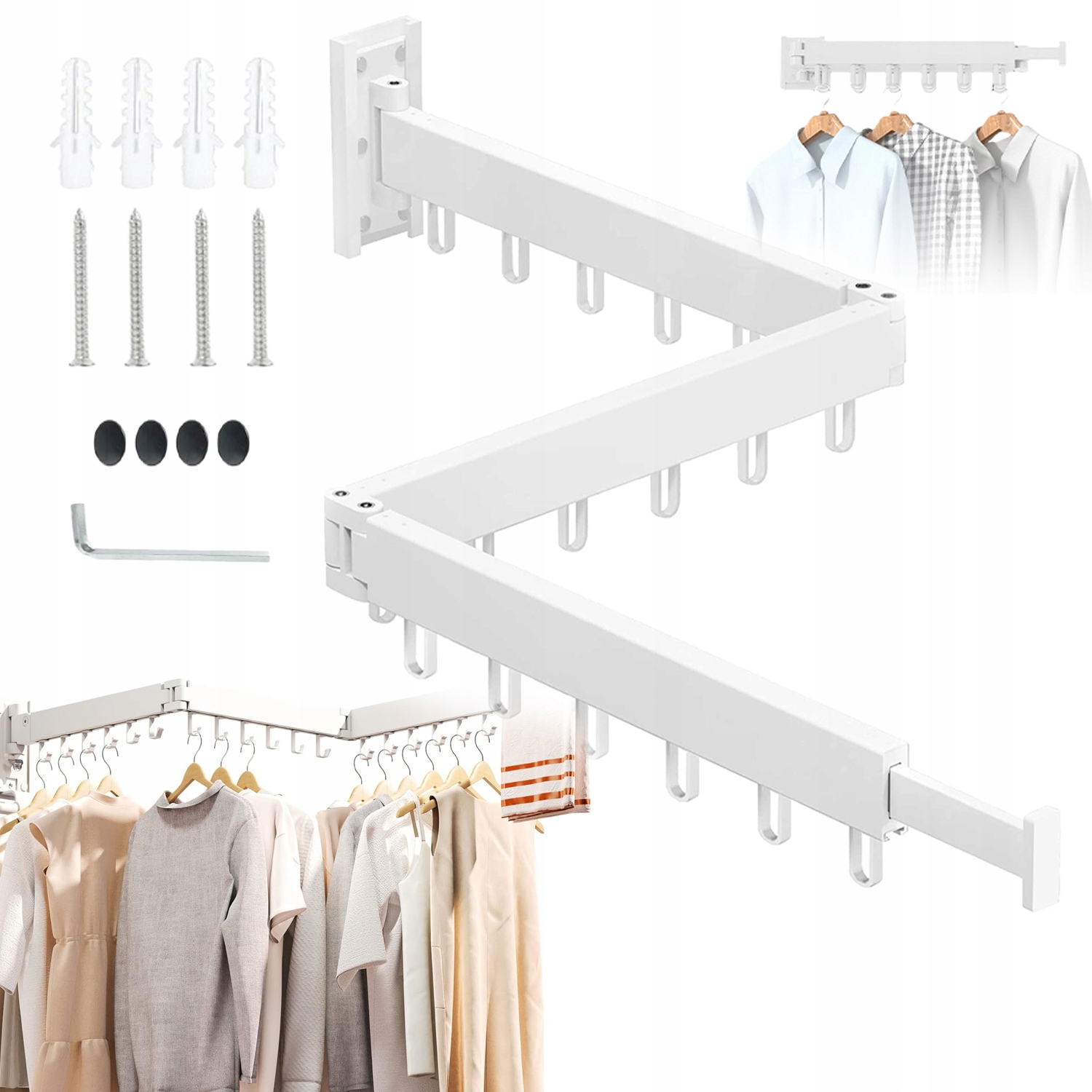 Nástěnná Sušák Na Oblečení S Háčky A Držákem Na Ručníky Na Balkon