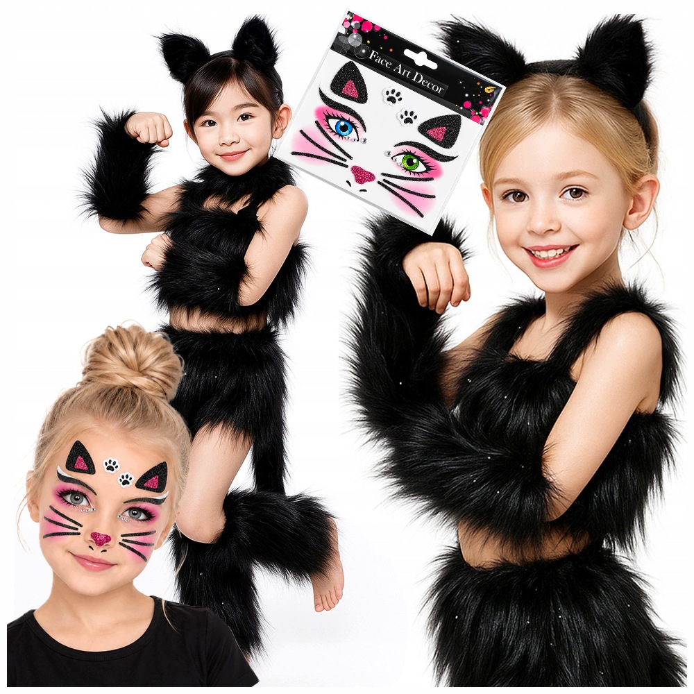 Strój Kota Czarny Kot Kotek Halloween Ogon Tatuaż 116/122 balovelove