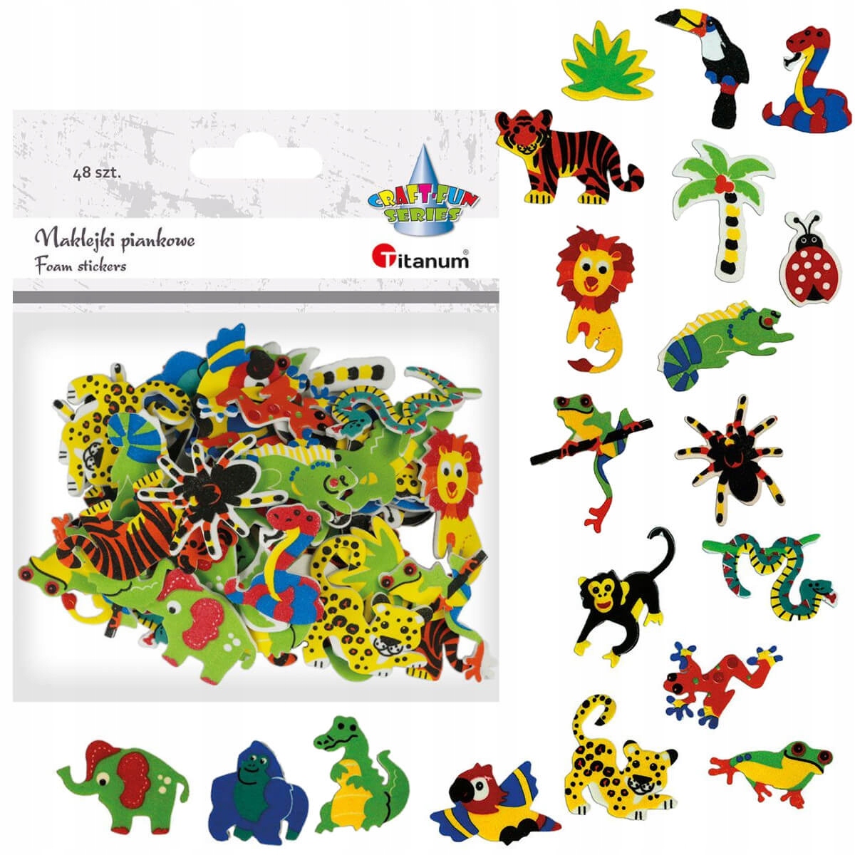 

Naklejki piankowe zwierzęta ptaki owady 48szt mix