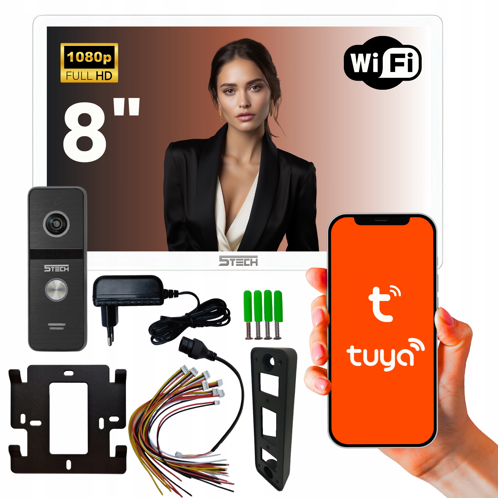 Wideodomofon 5TECH WiFi Full Hd 8 cali Verus One Plus 84207a Biały Tuya