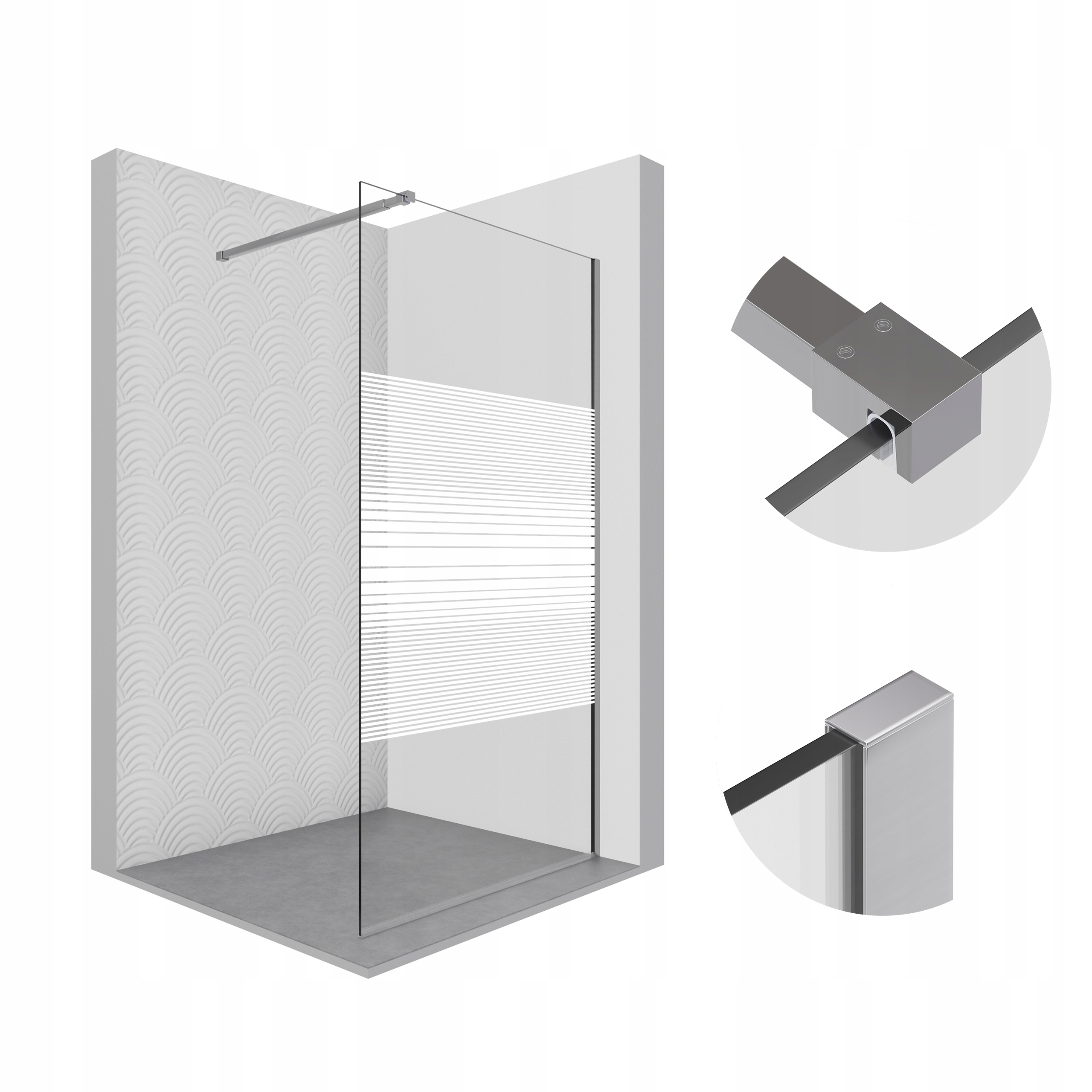 Ścianka szyba prysznicowa walk-in 100 CM chrom w pasy kabina szkło 8MM Esg