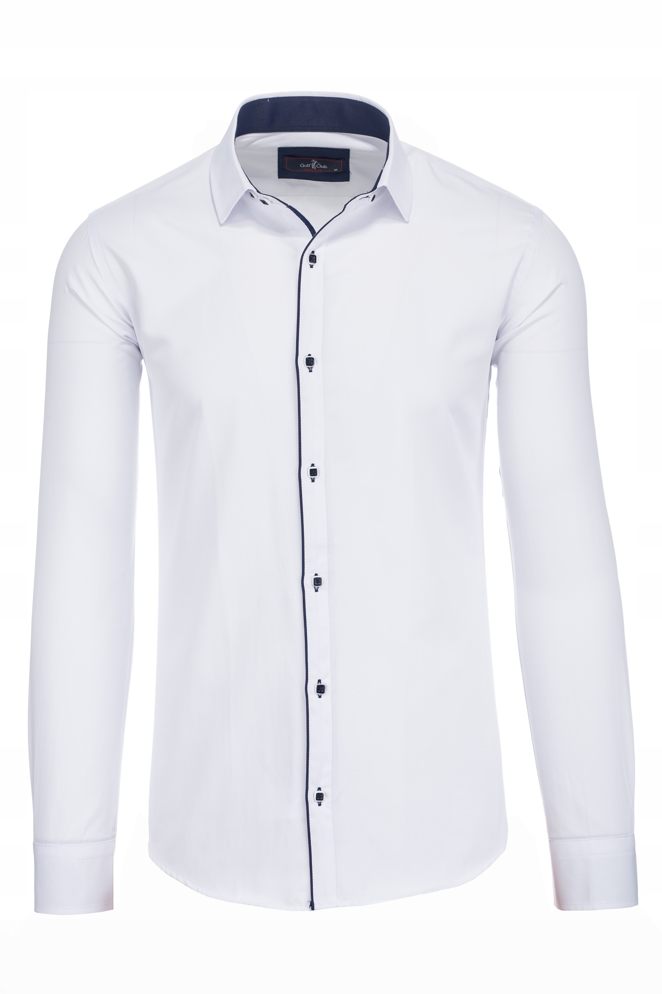 Pánská Bílá Hladká Elegantní Košile S Tmavě Modrým Lemováním, Límec: XXL/46