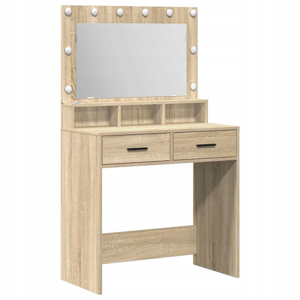 Toaletní Stolek se zrcadlem a Led osvětlením v barvě dub sonoma, 79 x 41 x 135 cm