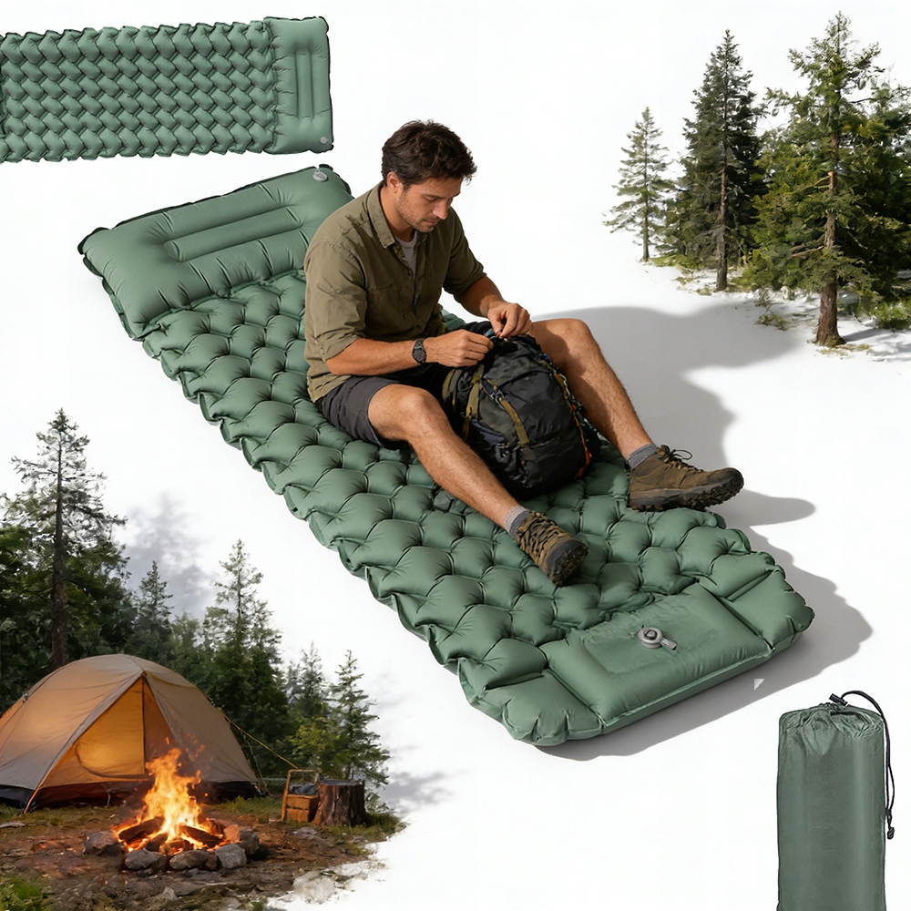 Materac Turystyczny Dmuchany Z Falową Strukturą Na Kemping I Wędrówki