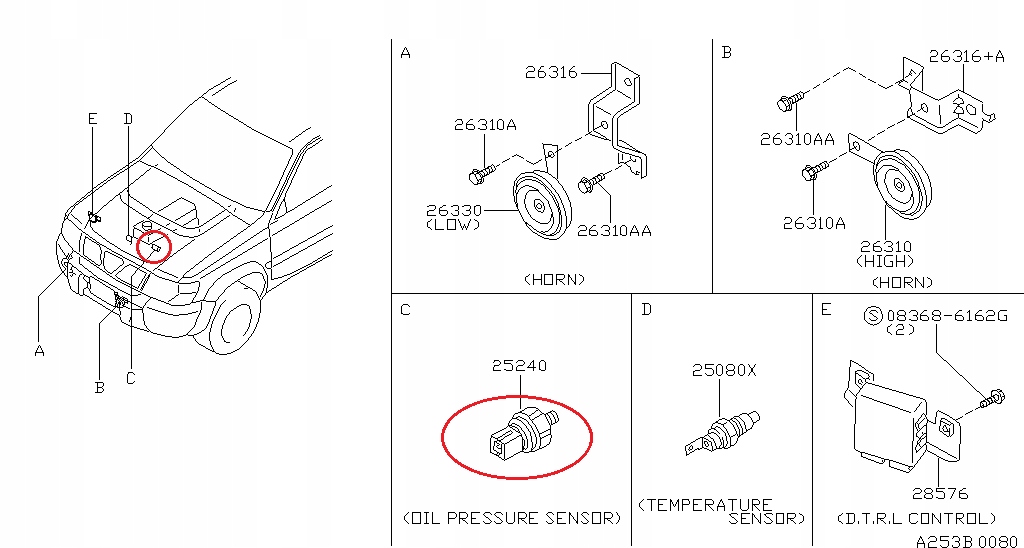 Czujnik ciśnienia oleju NISSAN PATROL Y61 2.8 3.0 Jakość części (zgodnie z GVO) Q - oryginał z logo producenta części (OEM, OES)
