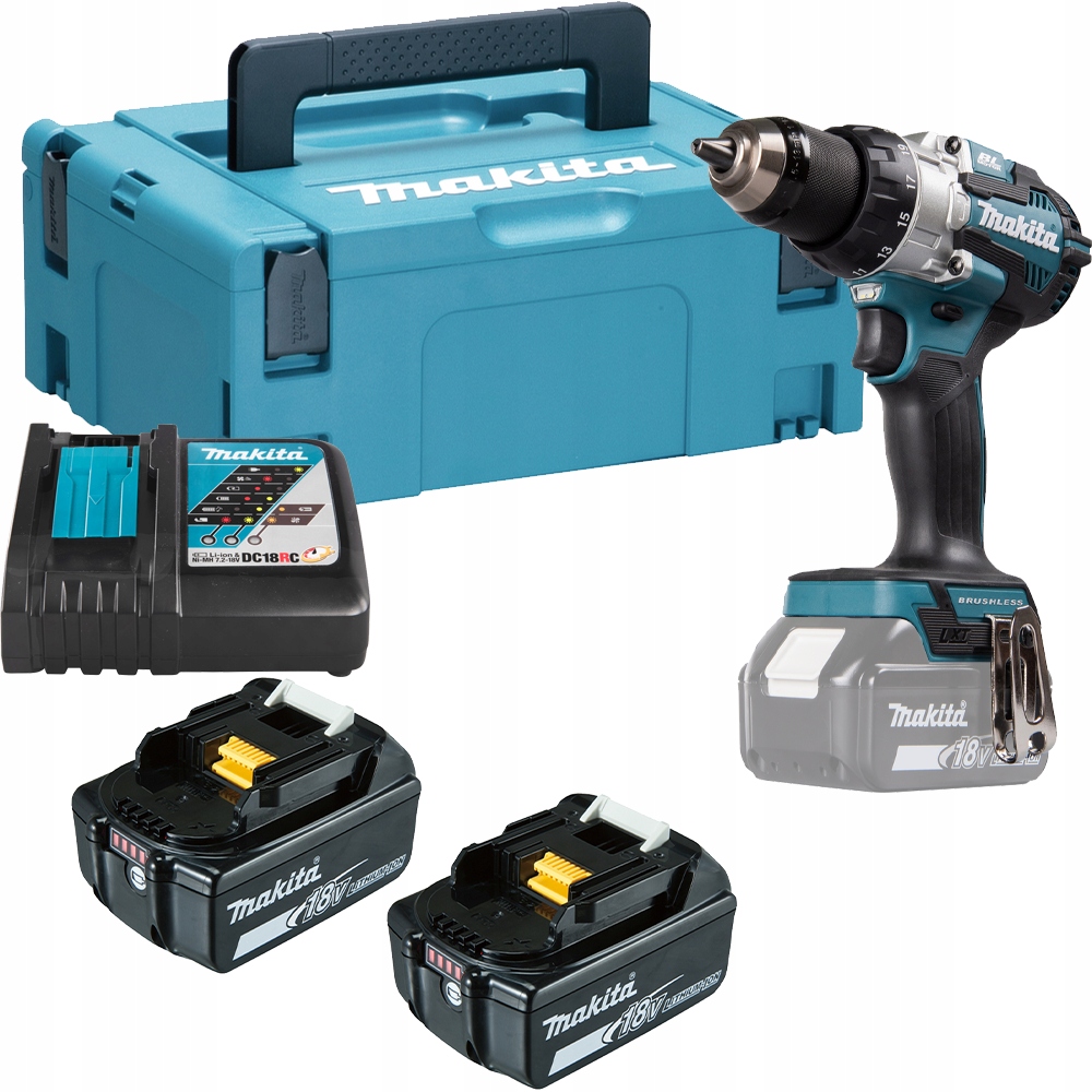 Makita Wiertarko wkrętarka udarowa 18V 2x5,0Ah walizka Makpac DHP489RTJ