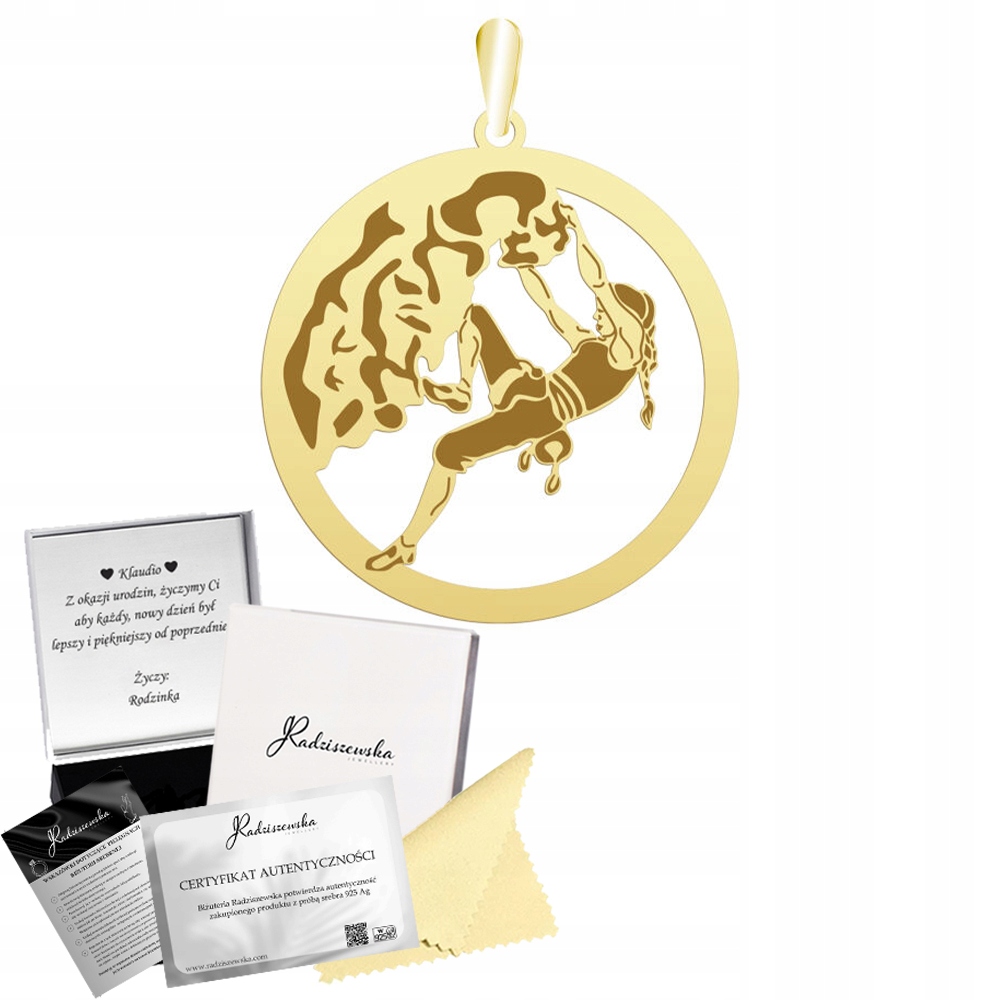 Přívěsek Zlatý Ženský Horolezectví Přívěsek Stříbro 925 Dárek Grawe