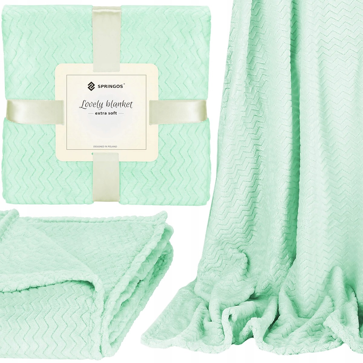 GRUBY KOC WYTŁACZANY PLED MIĘKKI CIEPŁY ZIELONY 160x200 cm PLUSZOWA NARZUTA