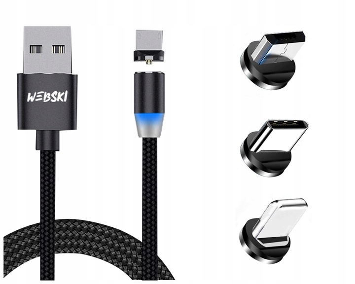 1M KABEL MAGNETYCZNY 3 RÓŻNE KOŃCÓWKI DO TELEFONU EAN (GTIN) 5903886632097